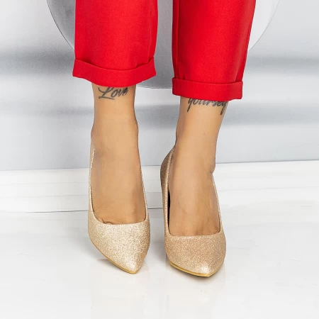 Pantofi cu Toc gros TY6A Champagne Mei