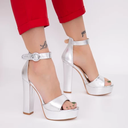 Sandale Dama cu Toc gros si Platforma KV50 Silver » meishop.life