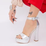 Sandale Dama cu Toc gros si Platforma KV50 Silver » meishop.life