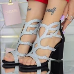 Sandale Dama cu Toc Gros XKK568 Negru-Argintiu Mei