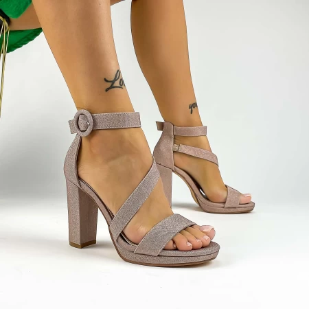 Sandale Dama cu Toc gros XKK536 Champagne » meishop.life