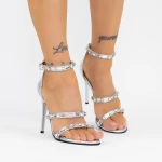 Sandale Dama cu Toc subtire ES2401 Argintiu » meishop.life