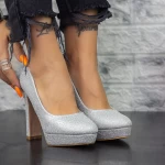 Pantofi cu Toc gros si Platforma 2T5 Argintiu » meishop.life