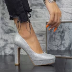 Pantofi cu Toc gros si Platforma 2T5 Argintiu » meishop.life