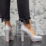 Pantofi cu Toc gros si Platforma 2T5 Argintiu » meishop.life