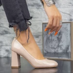 Pantofi cu Toc gros 2T7A Bej » meishop.life
