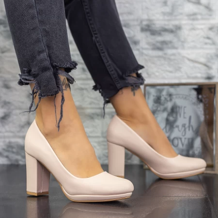 Pantofi cu Toc gros 2YXD33A Bej » meishop.life