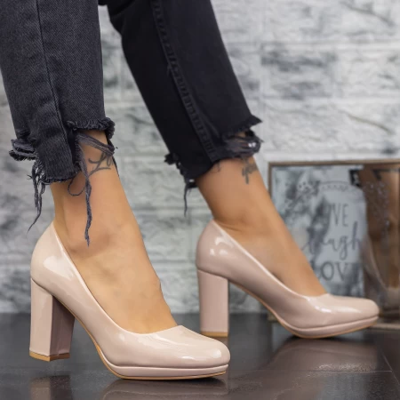 Pantofi cu Toc gros 2YXD33 Bej » meishop.life
