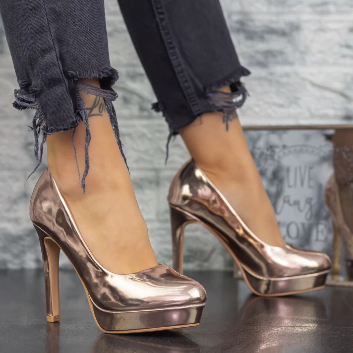 Pantofi cu Toc subtire si Platforma 2YXD32 Champagne » meishop.life