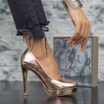 Pantofi cu Toc subtire si Platforma 2YXD32 Champagne » meishop.life