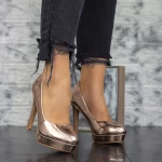Pantofi cu Toc subtire si Platforma 2YXD32 Champagne » meishop.life