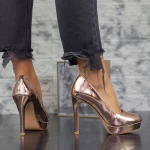 Pantofi cu Toc subtire si Platforma 2YXD32 Champagne » meishop.life