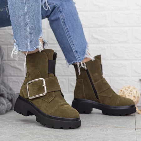 Ghete Dama cu Platforma 2MX383A Verde olive-Negru » meishop.life