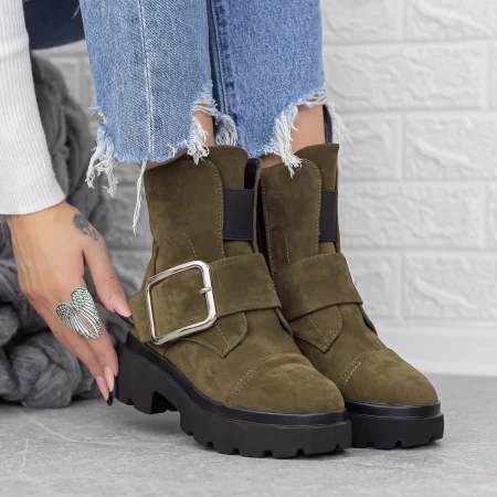 Ghete Dama cu Platforma 2MX383A Verde olive-Negru » meishop.life
