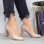 Pantofi cu Toc gros 2T7 Champagne » meishop.life