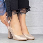 Pantofi cu Toc gros 2T7 Champagne » meishop.life