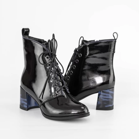 Botine Dama cu toc gros K577-30B Negru-Albastru » meishop.life