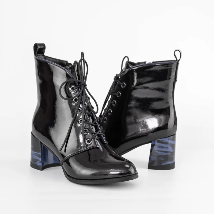 Botine Dama cu toc gros K577-30B Negru-Albastru » meishop.life