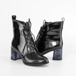 Botine Dama cu toc gros K577-30B Negru-Albastru » meishop.life