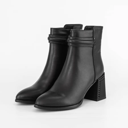 Botine Dama cu toc gros K822-1A Negru » meishop.life
