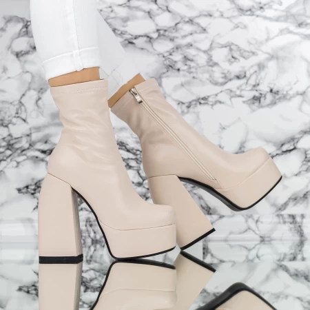 Botine Dama cu Toc gros si platforma TN-023 Bej » meishop.life