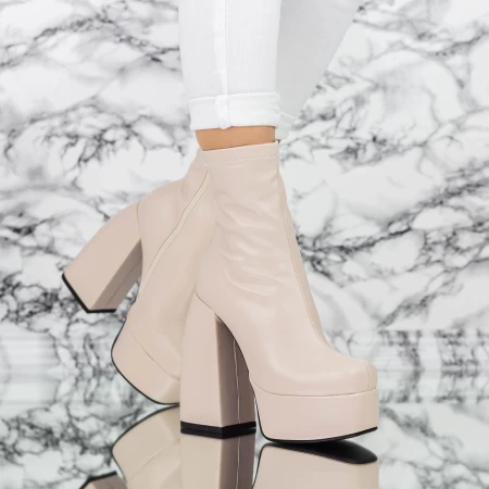 Botine Dama cu Toc gros si platforma TN-023 Bej » meishop.life