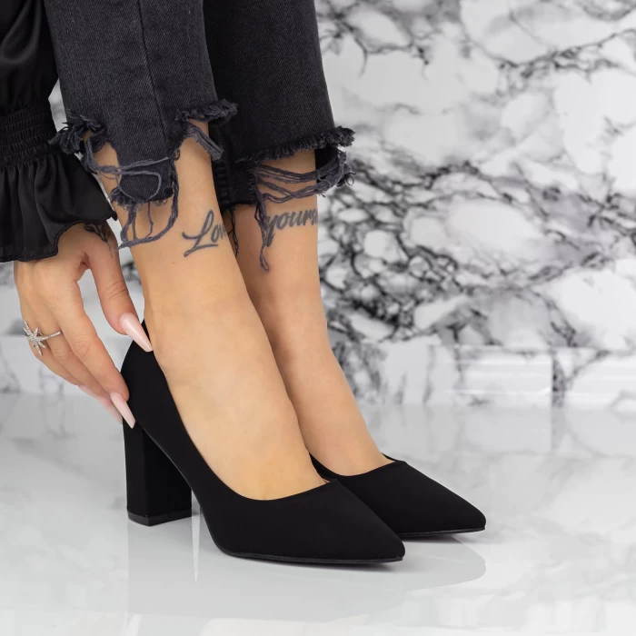 Pantofi cu Toc gros 2YZ6 Negru » meishop.life