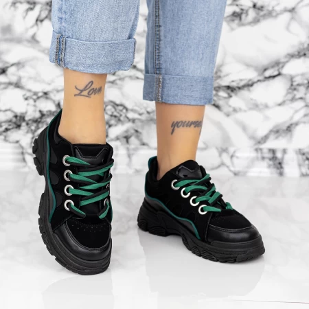 Pantofi Sport Dama 2N37 Negru-Verde » meishop.life