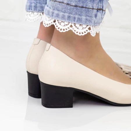 Pantofi cu Toc gros 220715 Crem » meishop.life