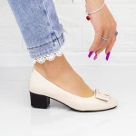 Pantofi cu Toc gros 220715 Crem » meishop.life