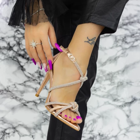 Sandale Dama cu Toc subtire 2ZB8 Champagne » meishop.life