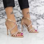 Sandale Dama cu Toc subtire 2ZB8 Champagne » meishop.life