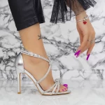 Sandale Dama cu Toc subtire 2ZB8 Argintiu » meishop.life