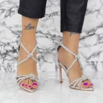 Sandale Dama cu Toc subtire 2ZB8 Argintiu » meishop.life