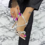 Sandale Dama cu Toc subtire 2ZB8 Argintiu » meishop.life
