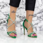 Sandale Dama cu Toc subtire 2ZB8 Verde » meishop.life