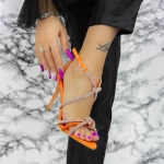 Sandale Dama cu Toc subtire 2ZB8 Portocaliu » meishop.life