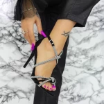 Sandale Dama cu Toc subtire 2ZB8 Negru » meishop.life