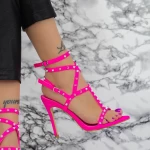 Sandale Dama cu Toc subtire 2ZB1 Roz » meishop.life