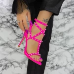 Sandale Dama cu Toc subtire 2ZB1 Roz » meishop.life