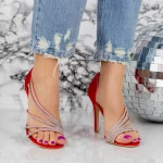 Sandale Dama cu Toc subtire 2LU1 Rosu » meishop.life