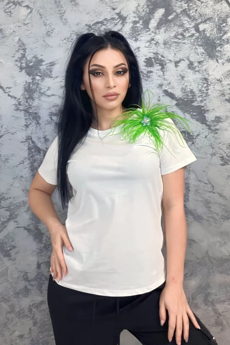Tricou Dama B787 Alb-Verde » meishop.life