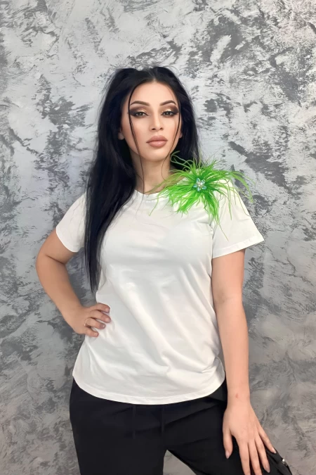 Tricou Dama B787 Alb-Verde » meishop.life