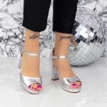 Sandale Dama cu Toc gros WT69 Argintiu » meishop.life