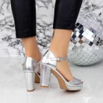 Sandale Dama cu Toc gros WT69 Argintiu » meishop.life