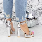 Sandale Dama cu Toc gros si Platforma 2HLX7 Argintiu » meishop.life