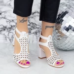 Sandale Dama cu Toc gros 2XKK98 Alb » meishop.life