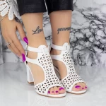 Sandale Dama cu Toc gros 2XKK98 Alb » meishop.life
