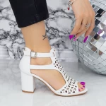 Sandale Dama cu Toc gros 2XKK98 Alb » meishop.life