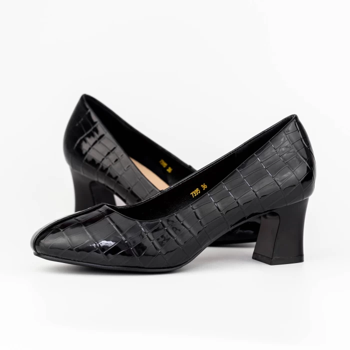 Pantofi cu Toc gros 7395 Negru » meishop.life